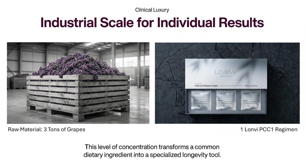 Large-scale grape sourcing compared with one Lonvi PCC1 dietary supplement regimen